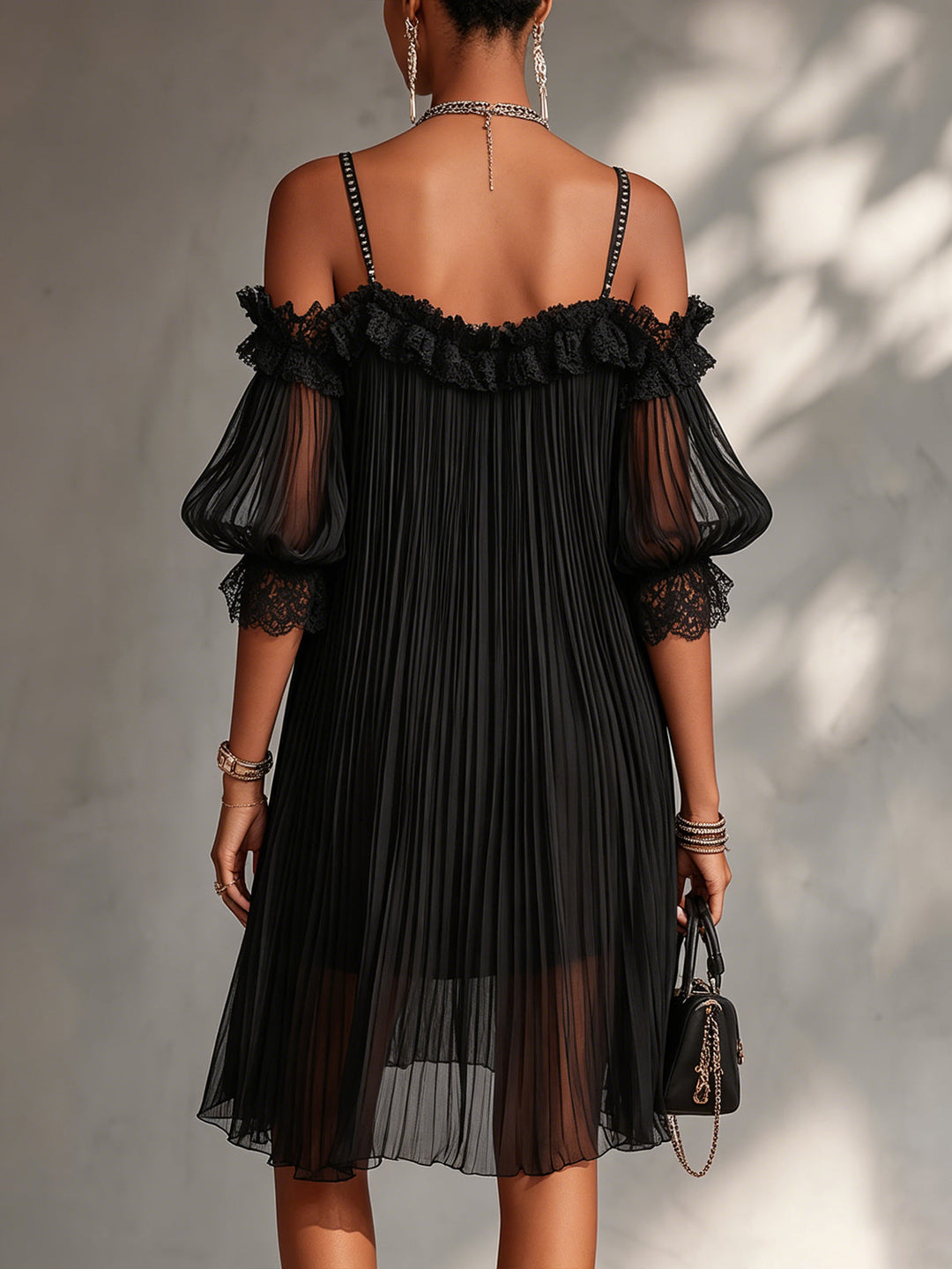 Noite - Mini Šaty Černý Chiffon