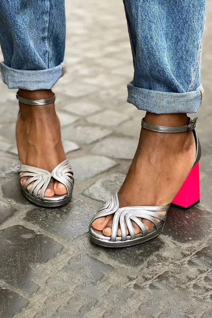 Eva - Lesklé peep toe boty