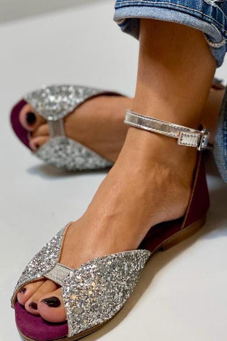 Clara - Sandály Peep toe ve Stříbrném Glitteru