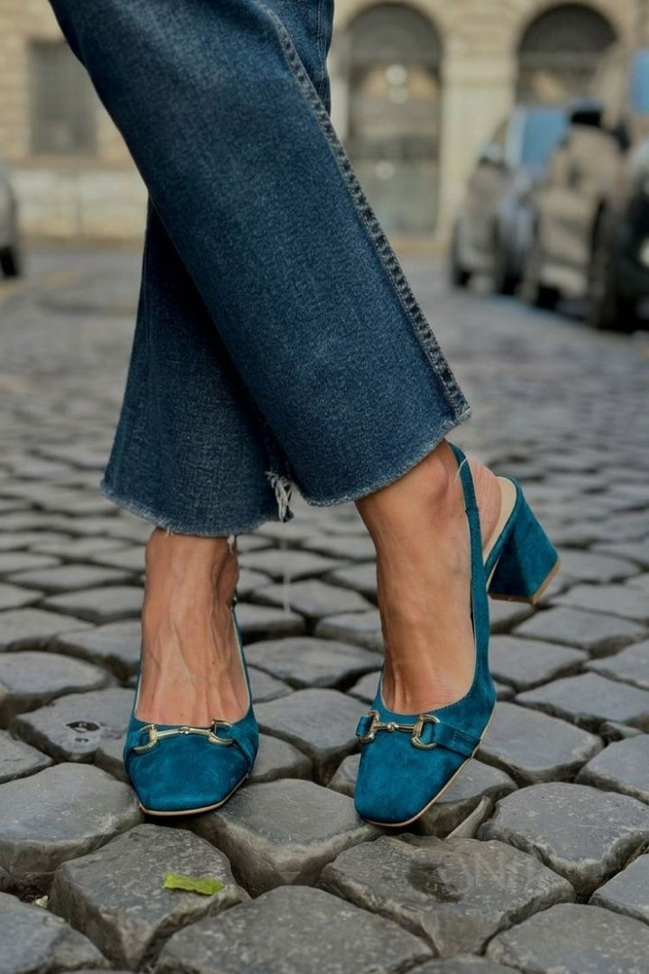 Honorina - Slingback na podpatku z nubuku