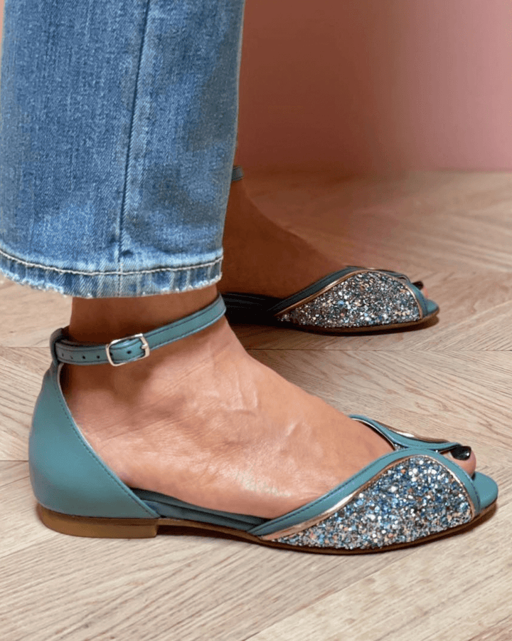 Teolinda - Sandály Peep toe s třpytkami