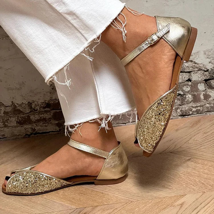 Bruna - Sandály Peep toe ve zlatém třpytu