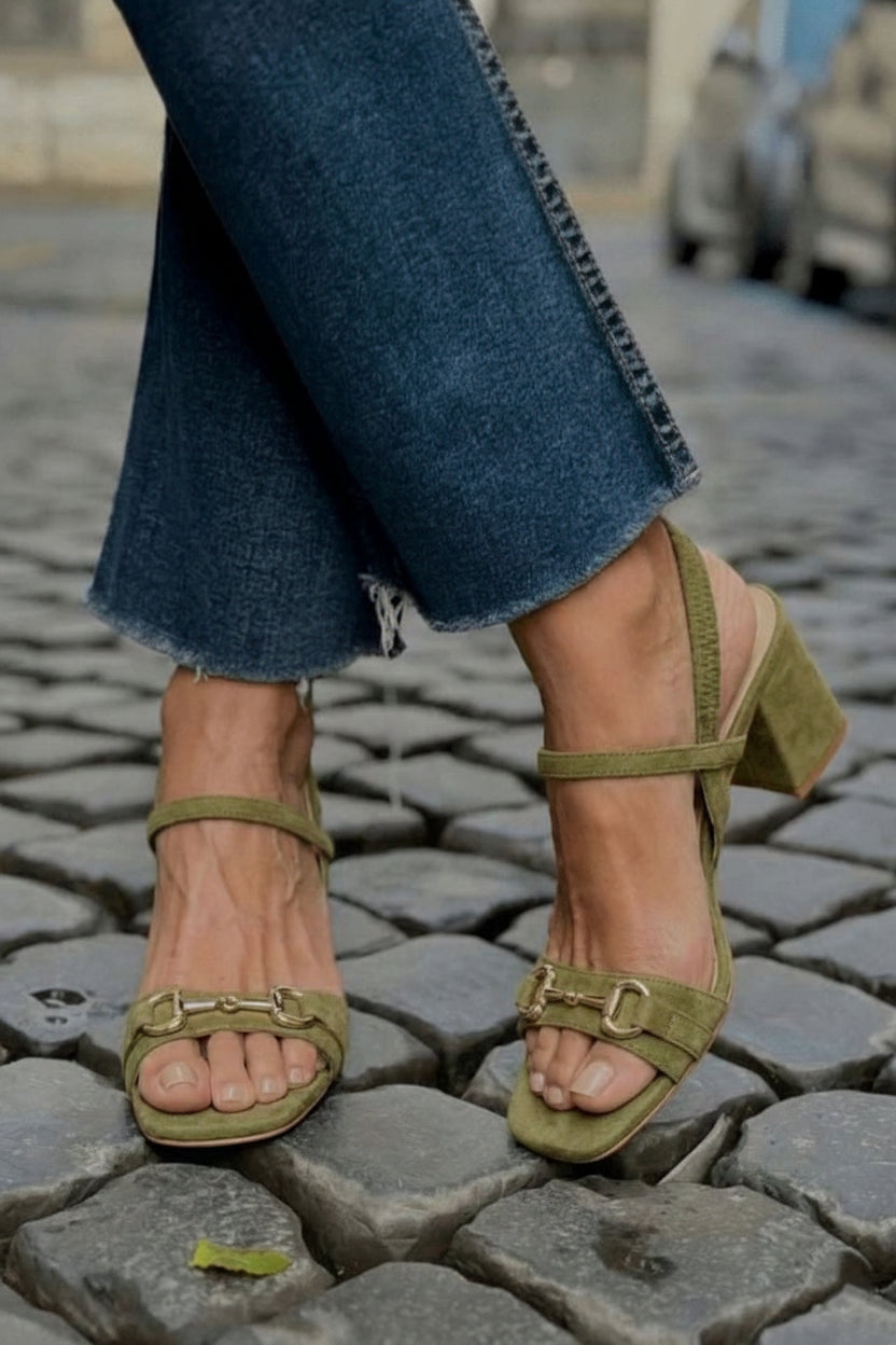 Melva - Sandály Slingback z Hladké Zelené Kůže