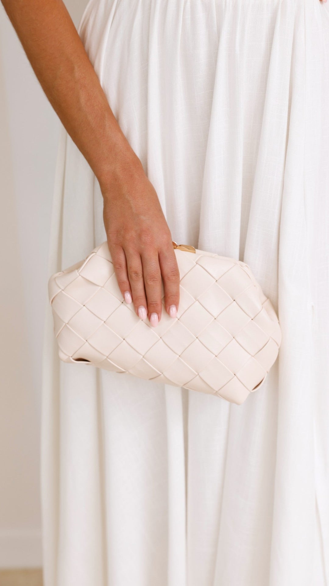 Beige Woven Vasanti Clutch