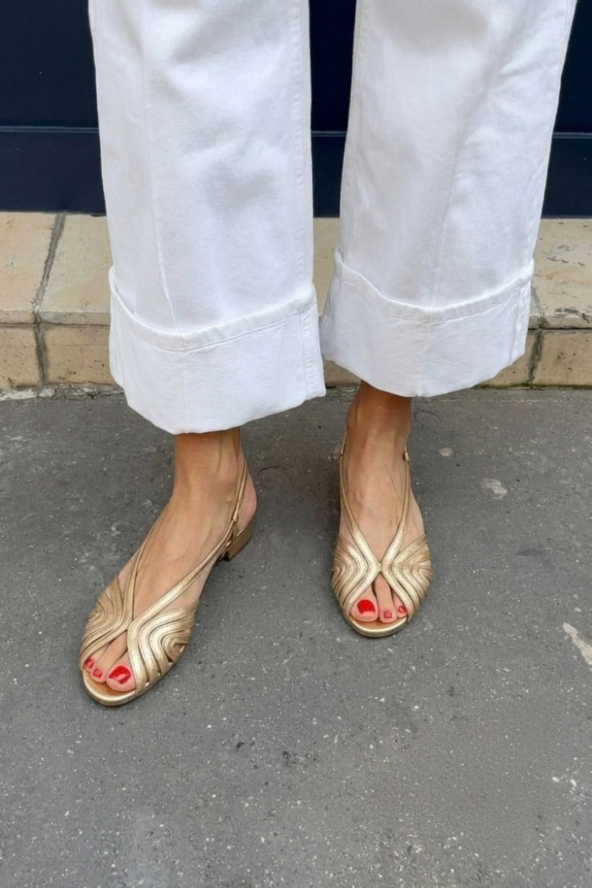 Isolda - Sandály Slingback v Metalizované Zlato