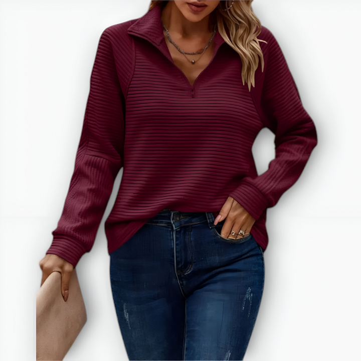 Bruna - Elegantní svetr s polovičním zipem