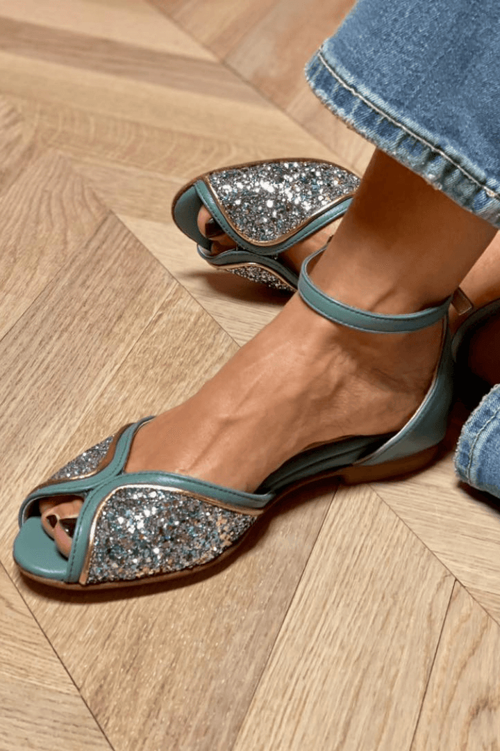 Teolinda - Sandály Peep toe s třpytkami