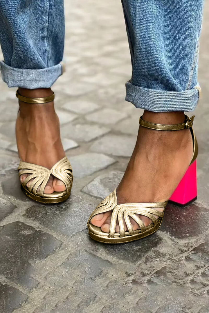 Eva - Lesklé peep toe boty