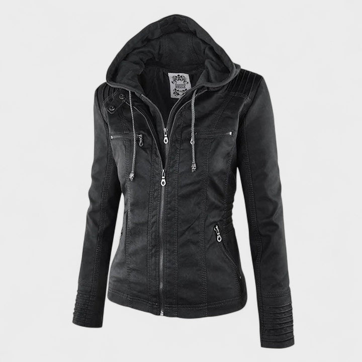 Teresa - Kožený kabát s kapucí