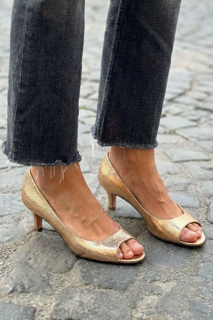 Argentina - Peep toe s metalickým zlatem