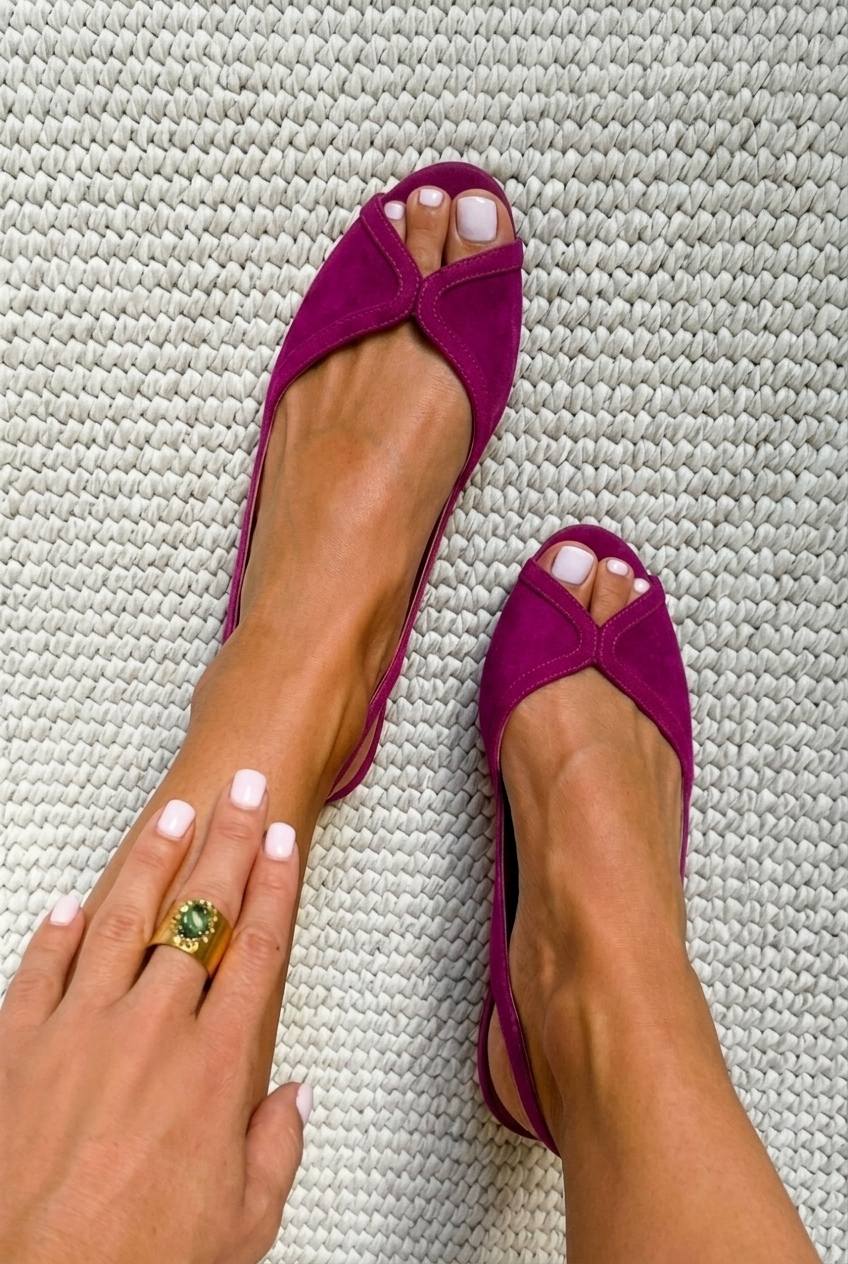 Vera - Baleríny Slingback z fuchsiové semišové kůže