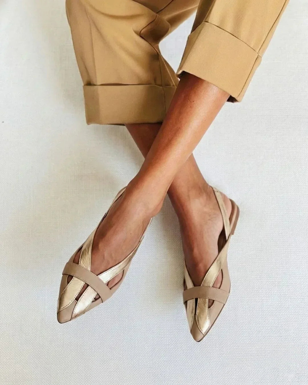 Eufemia - Baleríny Slingback Ouro