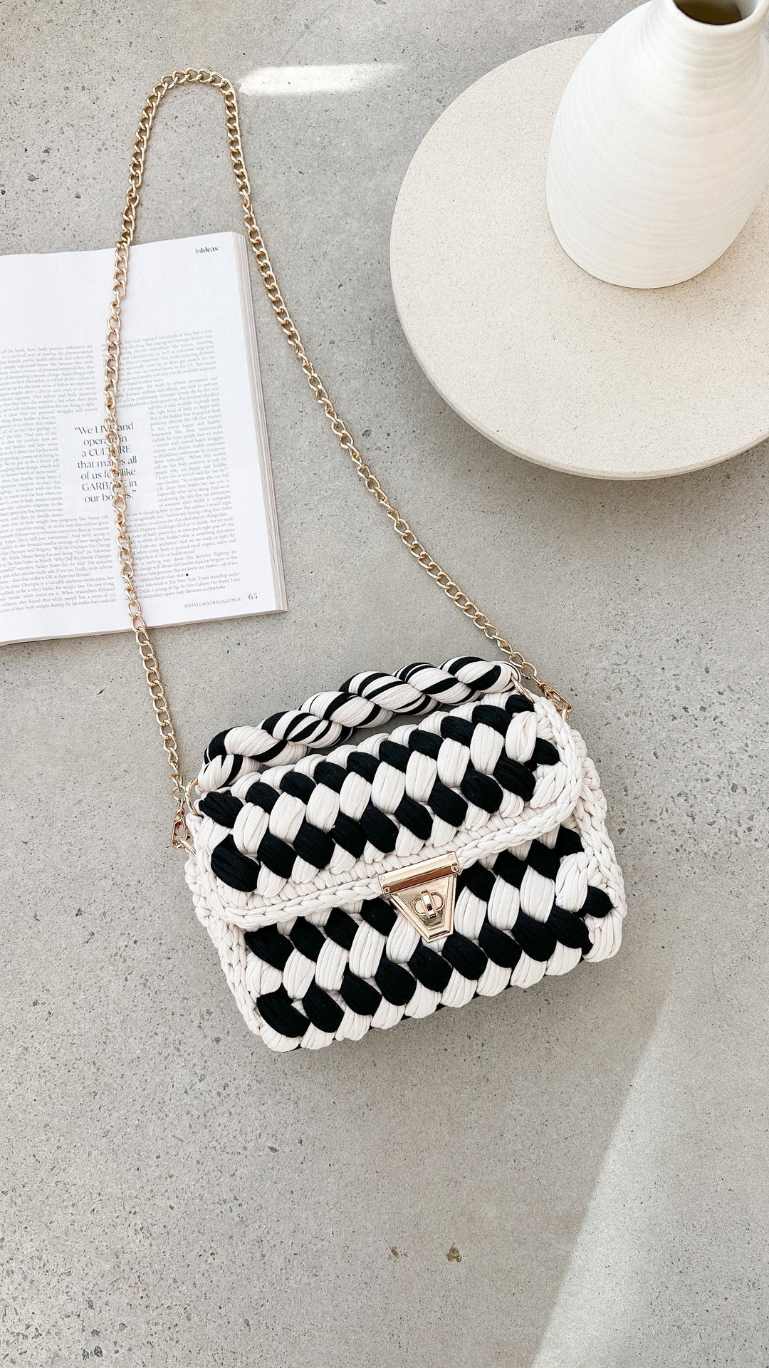 Chunky Annabel Pletená Kabelka - Krémová a Černá