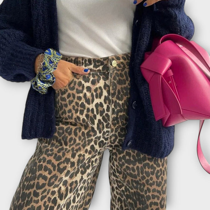 Carina - Džínové kalhoty s leopardím potiskem