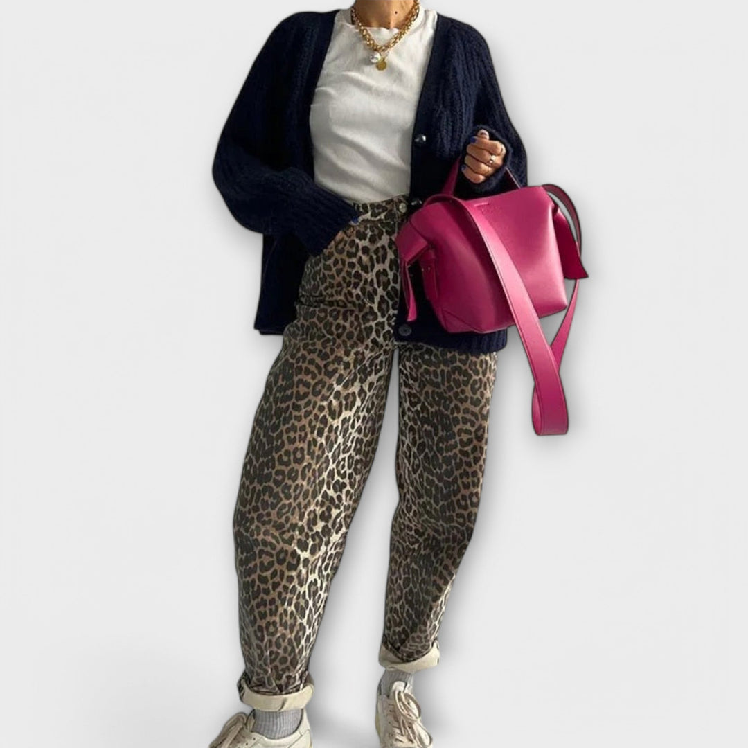 Carina - Džínové kalhoty s leopardím potiskem