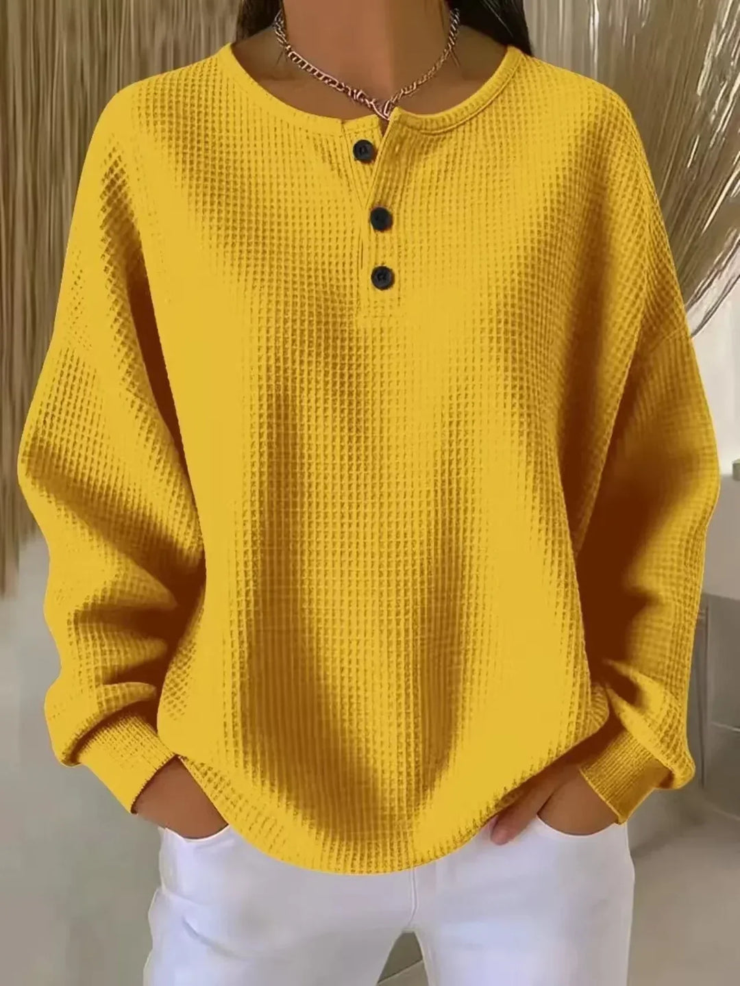 Sónia - Svetřík s Waffle Texturou a Elegantním Límcem