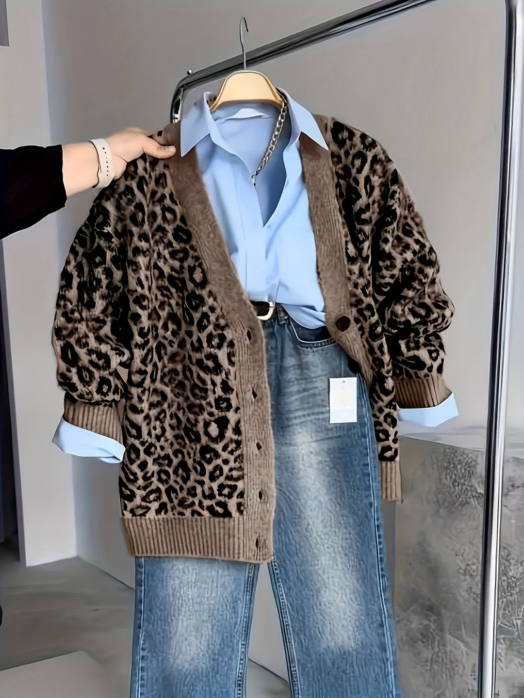 Gavin - Střední cardigan s leopardím potiskem