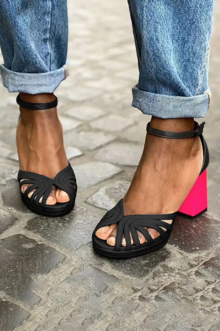 Eva - Lesklé peep toe boty