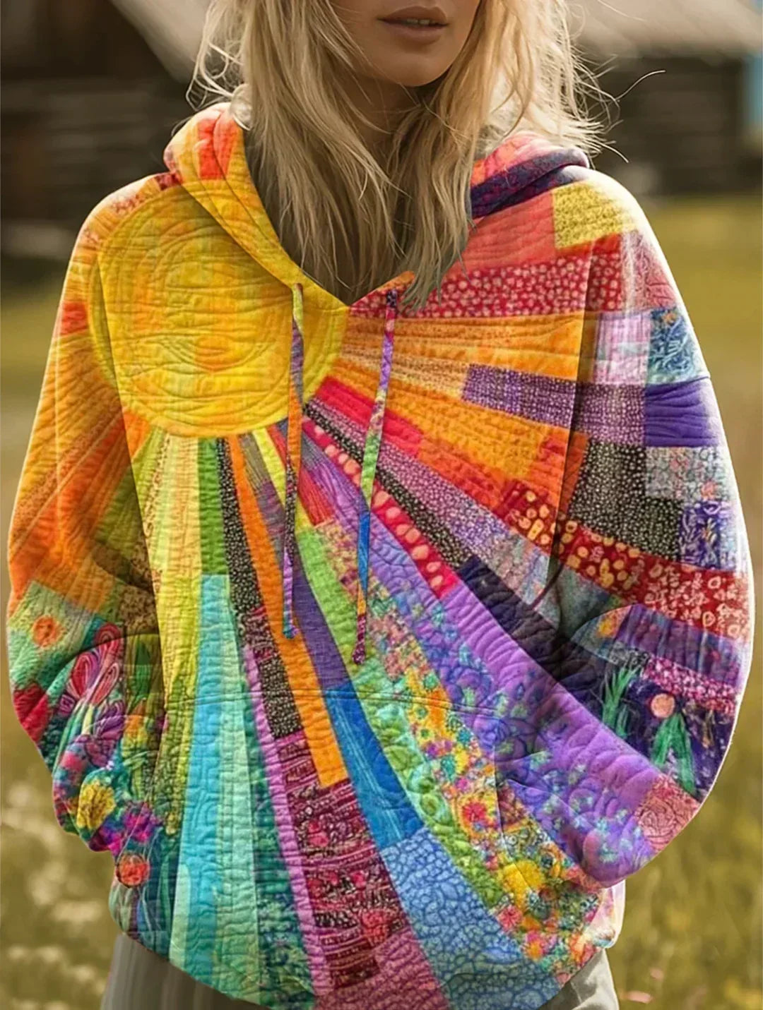 Aurora - Kabát s patchwork vzorem a kapucí
